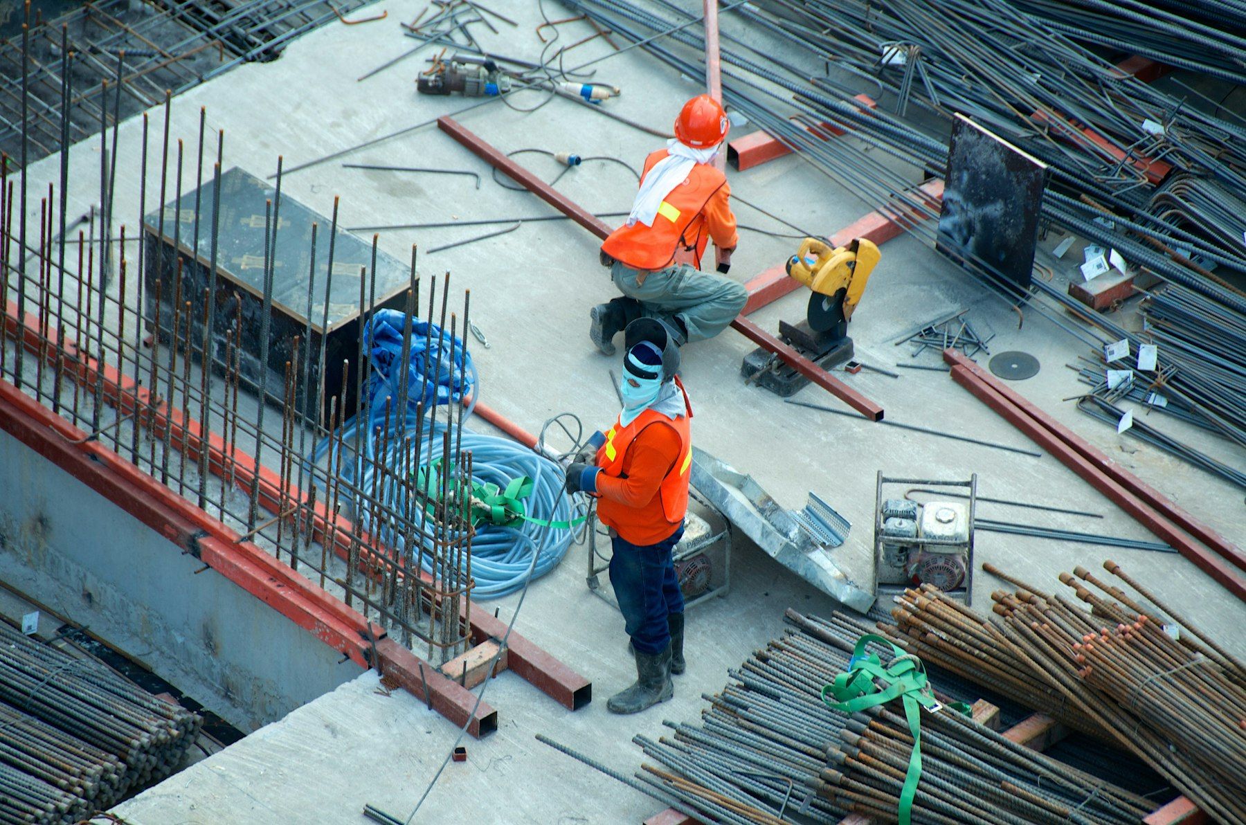 Steel reinforcement work on an infrastructure site